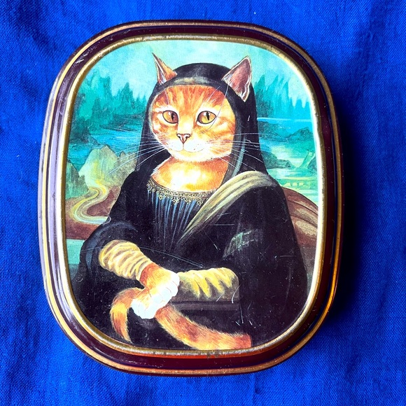 The Cats Galler by Susan Herbert 1990 Mona Lisa Leonard da Vinci cat tin can box - Picture 1 of 3